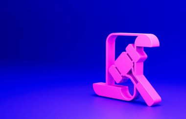 Pembe Açık Artırma çekiç simgesi mavi arkaplanda izole edilmiş. Gavel, yargıç ya da müzayedecinin çekici. Teklif süreci, anlaştık. Açık arttırma teklifi. Minimalizm kavramı. 3 Boyutlu resimleme.