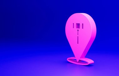 Pembe Açık Artırma çekiç simgesi mavi arkaplanda izole edilmiş. Gavel, yargıç ya da müzayedecinin çekici. Teklif süreci, anlaştık. Açık arttırma teklifi. Minimalizm kavramı. 3 Boyutlu resimleme.