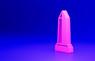 İskenderiye 'nin pembe Obelisk simgesi mavi arkaplanda izole edilmiş. Taş heykel. Tarihi anıt. Yüksek sütunlu anıt ve sütun. Minimalizm kavramı. 3 Boyutlu resimleme.