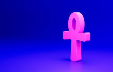 Mavi arkaplanda Pembe Haç simgesi izole edildi. Mısır dilinde yaşam ya da ölümsüzlüğün sembolü. Minimalizm kavramı. 3 Boyutlu resimleme.