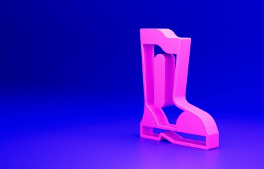 Pembe Ateş çizme simgesi mavi arkaplanda izole edildi. Minimalizm kavramı. 3 Boyutlu resimleme.