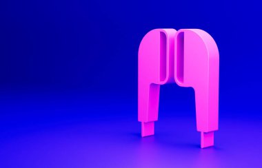 Pembe Hava Kulaklığı simgesi mavi arkaplanda izole edildi. Kulaklıklar için kablosuz cihaz. Elektronik cihazlar. Minimalizm kavramı. 3 Boyutlu resimleme.