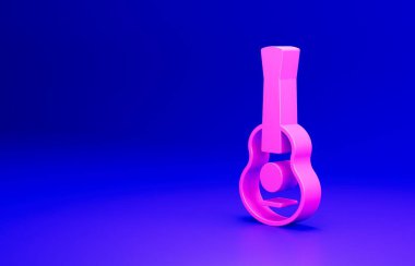 Pembe Gitar simgesi mavi arkaplanda izole edildi. Akustik gitar. Telli müzik aleti. Minimalizm kavramı. 3 Boyutlu resimleme.