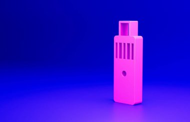 Pembe Vape mod aygıt simgesi mavi arkaplanda izole edildi. Tüttürme aleti. Buharlaştırıcı Cihaz. Minimalizm kavramı. 3 Boyutlu resimleme.