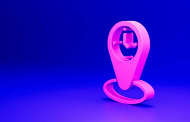 Pembe Zaman dilimi simgesi mavi arkaplanda izole edildi. Minimalizm kavramı. 3 Boyutlu resimleme.