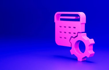 Pembe Takvim ayarları simgesi mavi arkaplanda izole edildi. Tarih ayarları. Minimalizm kavramı. 3 Boyutlu resimleme.