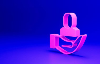 Pembe İşçi simgesi mavi arkaplanda izole edildi. İş simgesi kullanıcı profili simgesi simgesi. Erkek kullanıcı işareti. Minimalizm kavramı. 3 Boyutlu resimleme.