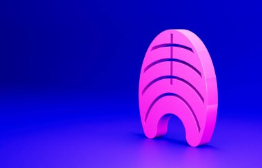 Pembe Balık biftek ikonu mavi arka planda izole edilmiş. Minimalizm kavramı. 3 Boyutlu resimleme.