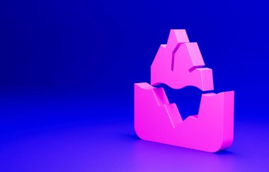 Pembe Buzdağı simgesi mavi arkaplanda izole edildi. Minimalizm kavramı. 3 Boyutlu resimleme.