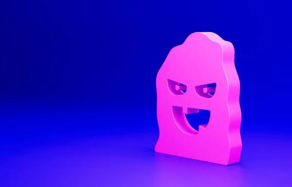 Розовый Смешной Страшный Призрак Маска Хэллоуина Значок Изолирован Синем Фоне — стоковое фото