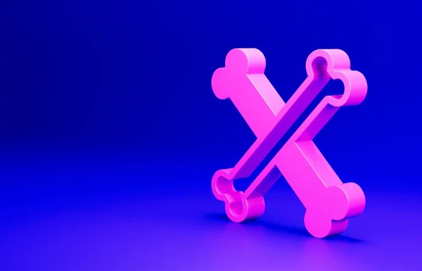 Pink Crossed bones icon isolated on blue background. Pets food symbol. Happy Halloween party. Minimalism concept. 3D render illustration.