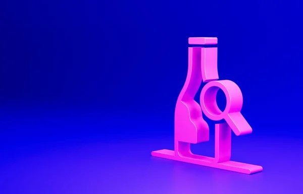 stock image Pink Bottle of wine icon isolated on blue background. Details about wine. Minimalism concept. 3D render illustration.