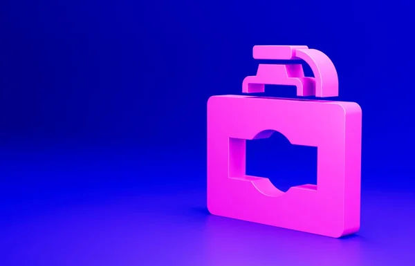 粉色纸盒酒神 蓝色背景隔离 最低纲领的概念 3D渲染说明 — 图库照片