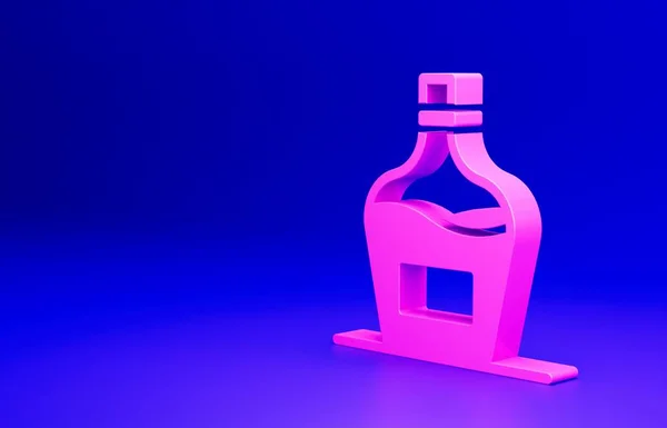 ピンクブルーを基調としたワインアイコンの古いボトル 自家製ワインのボトル 最小限の概念 3Dレンダリング図 — ストック写真