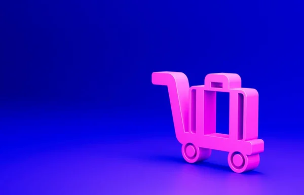 Rózsaszín Kocsi Bőrönd Ikon Elszigetelt Kék Alapon Utazó Csomagjelzés Útipoggyász — Stock Fotó