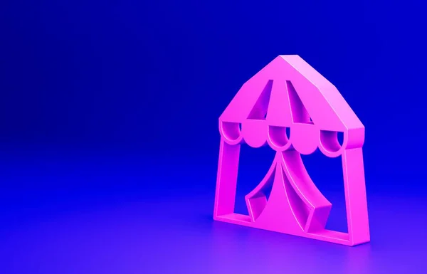 粉色圆形帐篷图标隔离在蓝色背景 狂欢节露营帐篷 娱乐公园 最低纲领的概念 3D渲染说明 — 图库照片