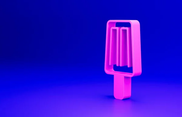 粉色冰淇淋图标隔离在蓝色背景 甜蜜的象征 最低纲领的概念 3D渲染说明 — 图库照片