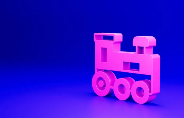 Pink Toy train icon isolated on blue background. Minimalism concept. 3D render illustration.