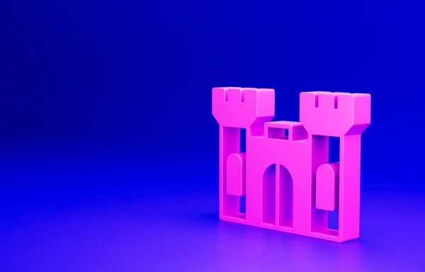Pink Castle Icoon Geïsoleerd Blauwe Achtergrond Minimalisme Concept Weergave Illustratie — Stockfoto