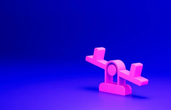 Pinkfarbenes Wippen Symbol Auf Blauem Hintergrund Auf Gleicher Augenhöhe Spielplatzsymbol — Stockfoto