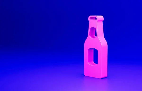 Icono Botella Cerveza Rosa Aislado Sobre Fondo Azul Concepto Minimalista —  Fotos de Stock