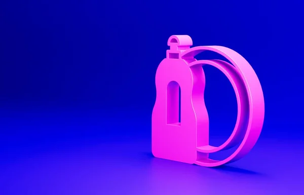 Pinke Spülmittelflasche Und Tellersymbol Isoliert Auf Blauem Hintergrund Flüssigwaschmittel Zum — Stockfoto