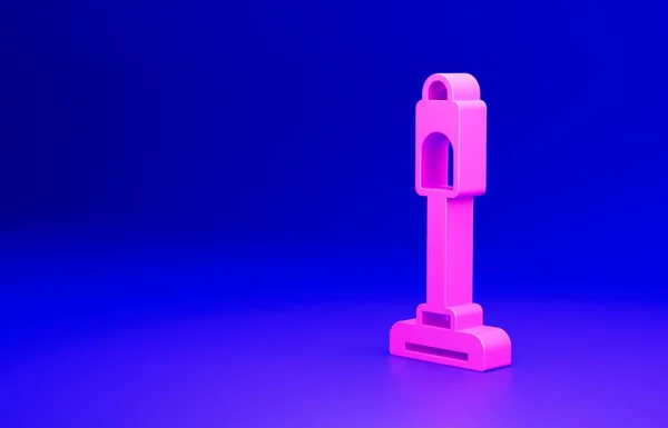 ピンクの真空クリーナーアイコンは青の背景に隔離されています 最小限の概念 3Dレンダリング図 — ストック写真