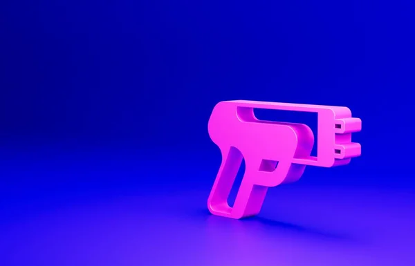 ピンクの警察の電気ショックアイコンは青の背景に隔離されています 保護のためのショック ティーザーは電気兵器だ 最小限の概念 3Dレンダリング図 — ストック写真