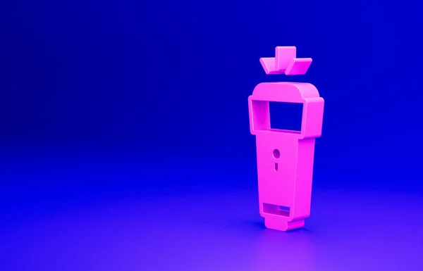 ピンクの懐中電灯アイコンは青の背景に隔離されています 最小限の概念 3Dレンダリング図 — ストック写真