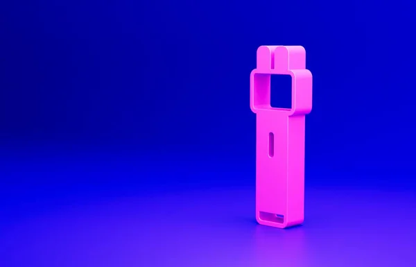 粉色警用电动车图标隔离在蓝色背景下 震惊的保护 泰瑟枪是一种电动武器 最低纲领的概念 3D渲染说明 — 图库照片