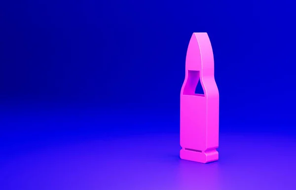 ピンクの弾丸のアイコンは青の背景に隔離された 最小限の概念 3Dレンダリング図 — ストック写真