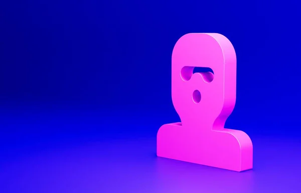 粉色防盗面具图标隔离在蓝色背景 强盗面具 最低纲领的概念 3D渲染说明 — 图库照片