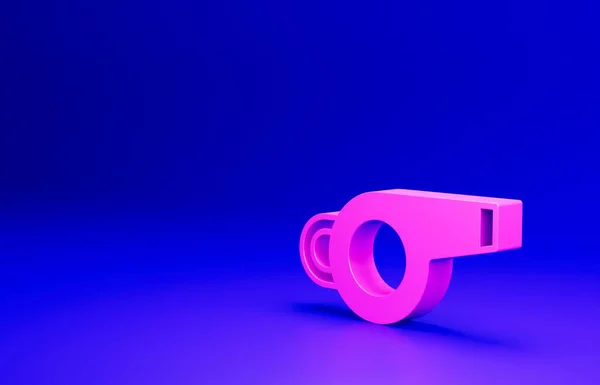 ピンクのホイッスルアイコンは青の背景に隔離されています シンボルを参照 フィットネスとスポーツの看板 最小限の概念 3Dレンダリング図 — ストック写真