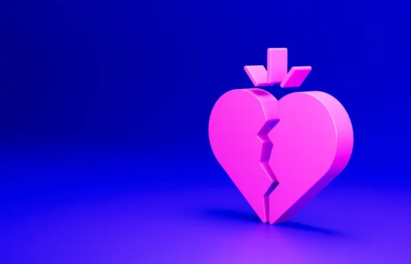 Rosa Coração Partido Ícone Divórcio Isolado Fundo Azul Símbolo Amor — Fotografia de Stock