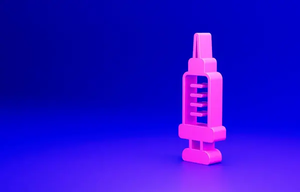 粉红成瘾的药物图标孤立在蓝色背景 海洛因 麻醉药 有注射器和医疗药丸的生病瘾君子最低纲领的概念 3D渲染说明 — 图库照片