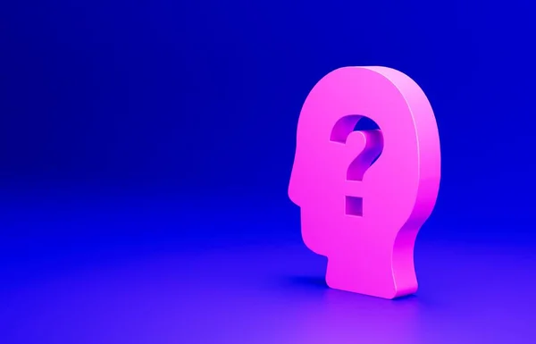 Ροζ Ανθρώπινο Κεφάλι Ερωτηματικό Εικονίδιο Απομονωμένο Μπλε Φόντο Μινιμαλιστική Έννοια — Φωτογραφία Αρχείου