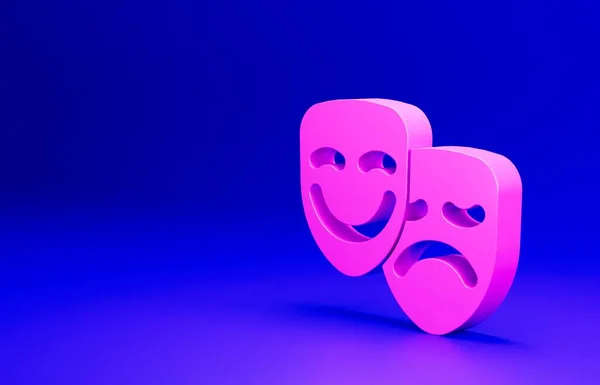 Pink Comedy and tragedy theatrical masks icon isolated on blue background. Minimalism concept. 3D render illustration.