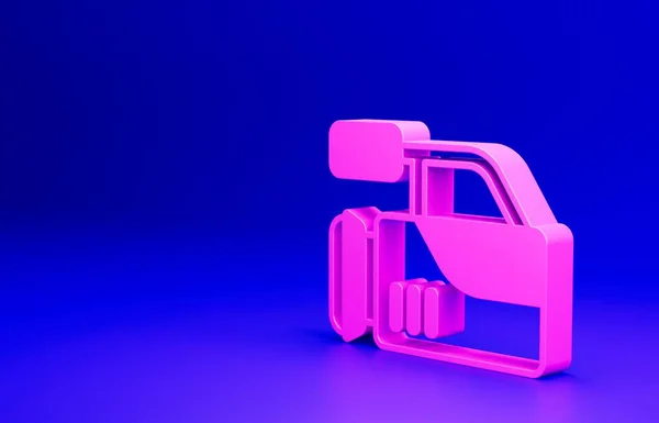Różowa Ikona Kamery Kinowej Niebieskim Tle Kamera Wideo Znak Filmowy — Zdjęcie stockowe