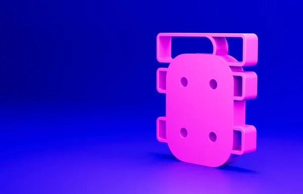 Pink Knee pads icon isolated on blue background. Extreme sport. Skateboarding, bicycle, roller skating protective gear. Minimalism concept. 3D render illustration.