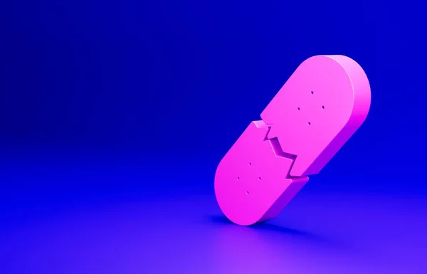 ピンク壊れたスケートボードのデッキアイコンは 青の背景に隔離された 極端なスポーツだ スポーツ用具 最小限の概念 3Dレンダリング図 — ストック写真