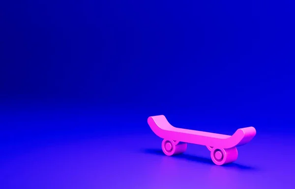ピンクのスケートボードのアイコンは青の背景に隔離された 極端なスポーツだ スポーツ用具 最小限の概念 3Dレンダリング図 — ストック写真