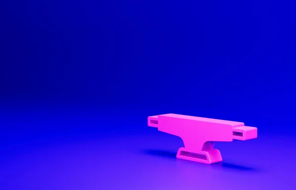 青の背景に隔離されたピンクのスケートボードホイールアイコン スケートボードのサスペンション スケートホイール 最小限の概念 3Dレンダリング図 — ストック写真