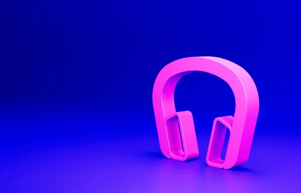 Rózsaszín Fejhallgató Ikon Elszigetelt Kék Háttérrel Fülhallgató Koncepció Zenehallgatáshoz Szolgáltatáshoz — Stock Fotó