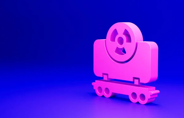 Rózsaszín Radioaktív Tehervonat Kocsi Ikon Elszigetelt Kék Alapon Teherautó Vasúti — Stock Fotó