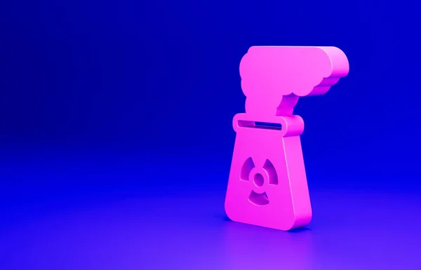 ピンク原子力発電所のアイコンは青の背景に隔離されています エネルギー産業の概念 最小限の概念 3Dレンダリング図 — ストック写真