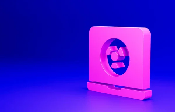 Рожевий Ядерний Значок Ноутбука Ізольовано Синьому Фоні Концепція Мінімалізму Ілюстрація — стокове фото
