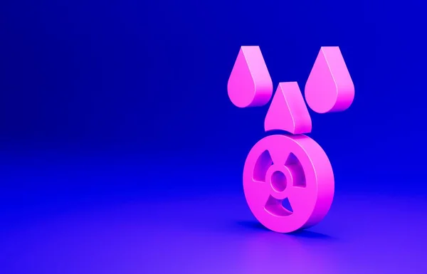 Pink Acid rain and radioactive cloud icon isolated on blue background. Effects of toxic air pollution on the environment. Minimalism concept. 3D render illustration.