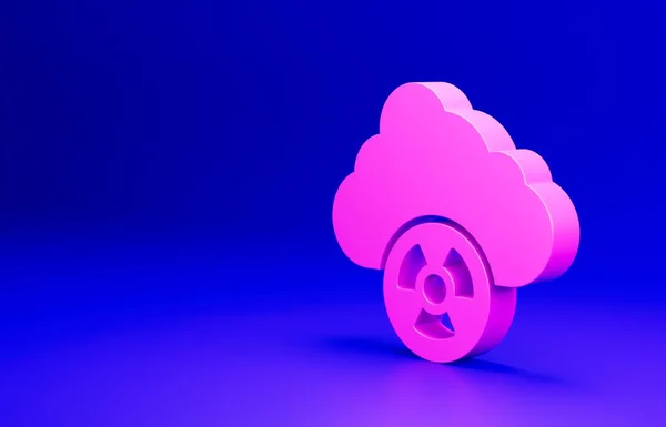 粉红色酸雨和放射性云彩图标隔离在蓝色背景上 有毒空气污染对环境的影响 最低纲领的概念 3D渲染说明 — 图库照片