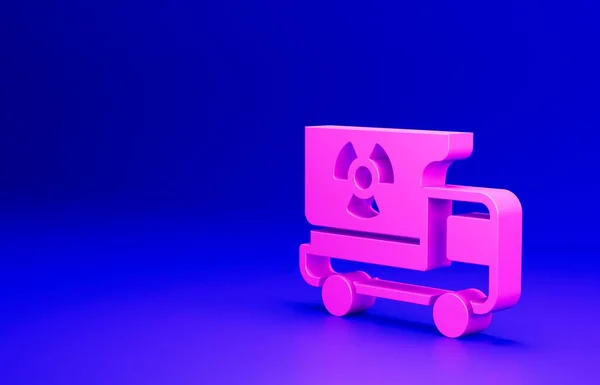 Pink Truck Ikoną Materiałów Promieniotwórczych Izolowane Niebieskim Tle Koncepcja Minimalizmu — Zdjęcie stockowe
