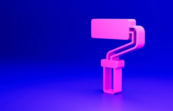 Ροζ Χρώμα Ρολό Πινέλο Εικονίδιο Απομονώνονται Μπλε Φόντο Μινιμαλιστική Έννοια — Φωτογραφία Αρχείου